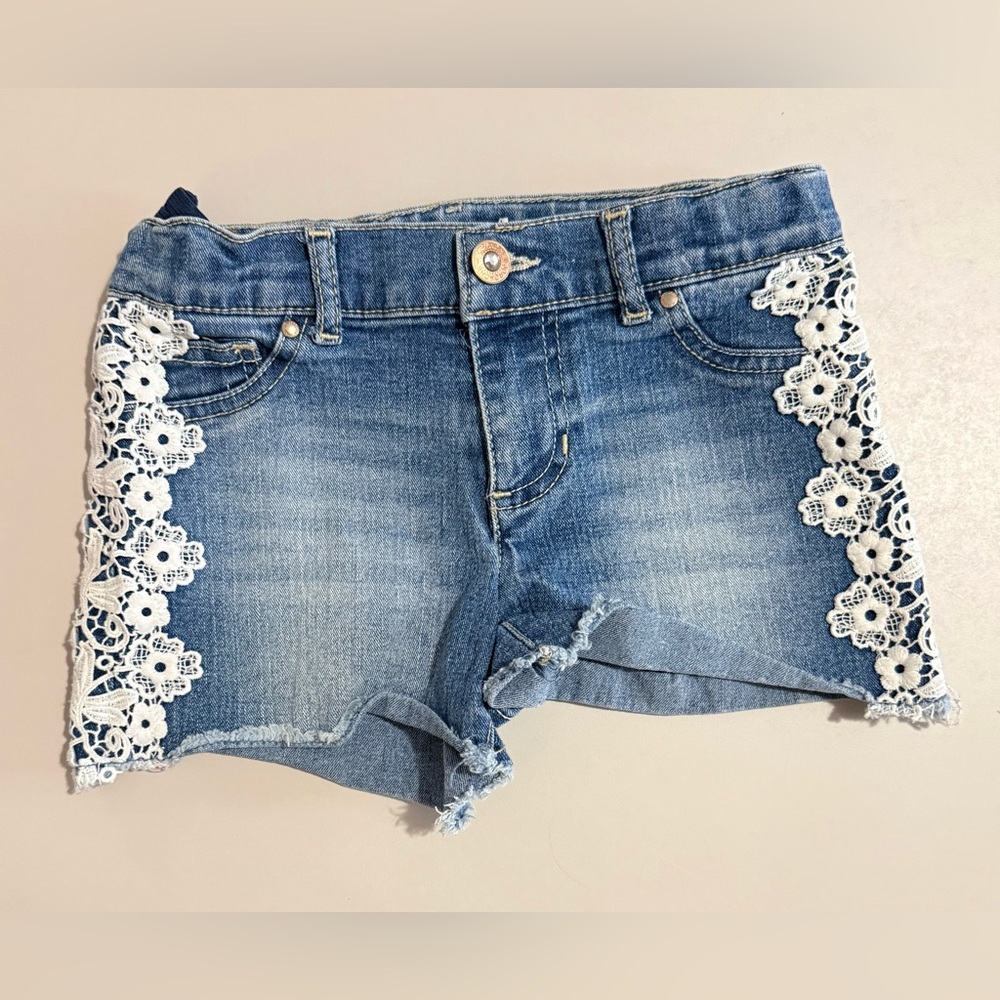NWOT. Girl's Jordache Denim Shorts with Lace Trim